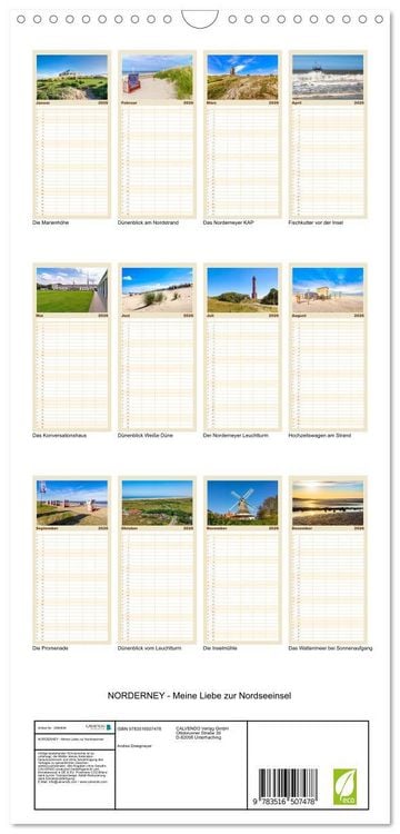Produktbild: Familienplaner 2026 - NORDERNEY - Meine Liebe zur Nordseeinsel mit 5 Spalten (Wandkalender, 21 x 45 cm) CALVENDO