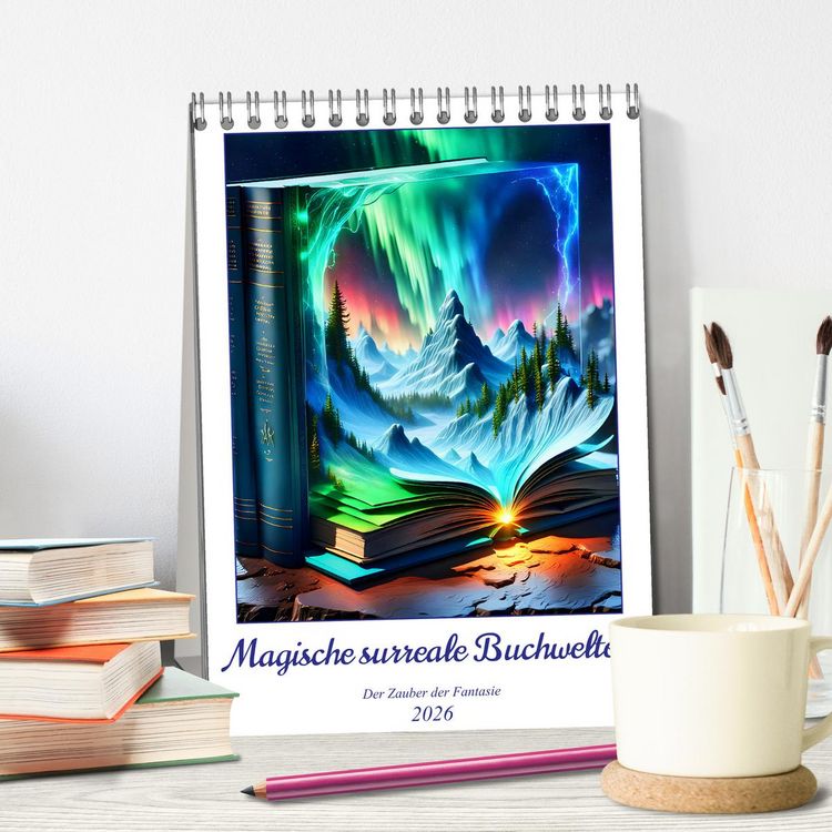 Produktbild: Magische surreale Buchwelten (Tischkalender 2026 DIN A5 hoch), CALVENDO Monatskalender