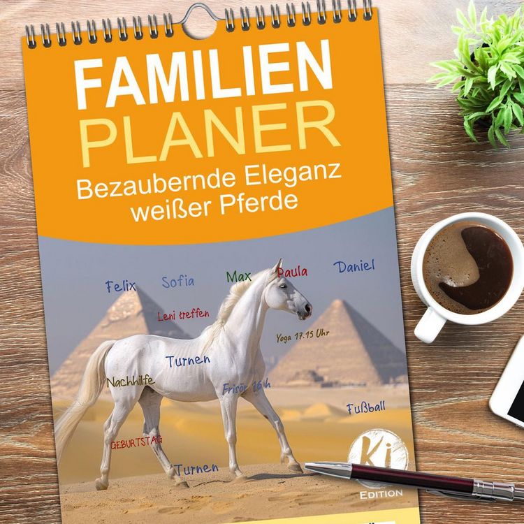 Produktbild: Familienplaner 2026 - Bezaubernde Eleganz wei&szlig;er Pferde mit 5 Spalten (Wandkalender, 21 x 45 cm) CALVENDO