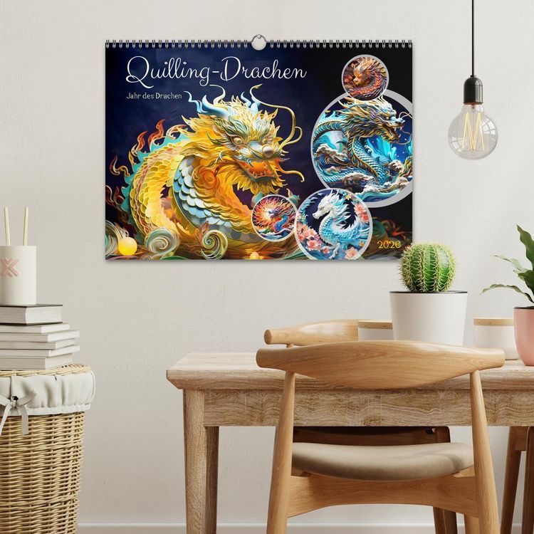 Produktbild: Quilling-Drachen - Jahr des Drachen (Wandkalender 2026 DIN A3 quer), CALVENDO Monatskalender