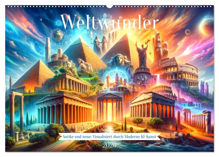Produktbild: Weltwunder: Antike und neue: Visualisiert durch Moderne KI-Kunst (Wandkalender 2026 DIN A2 quer), CALVENDO Monatskalender