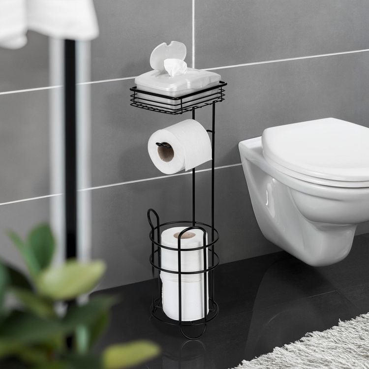 Produktbild: Toilettenpapierhalter mit Ersatzrollenhalter, Schwarz, mit Ablage