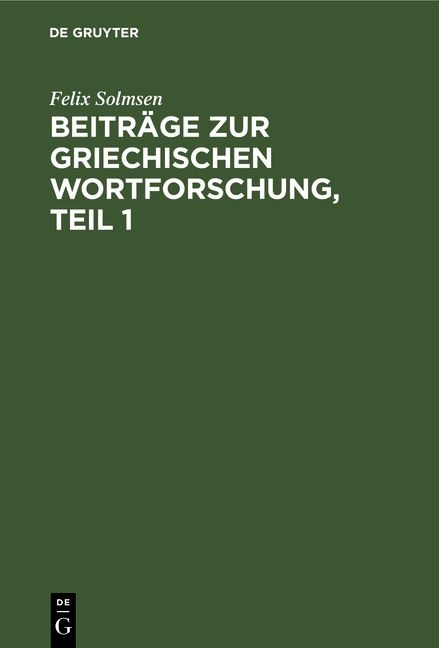 Produktbild: Beitr&auml;ge zur griechischen Wortforschung, Teil 1