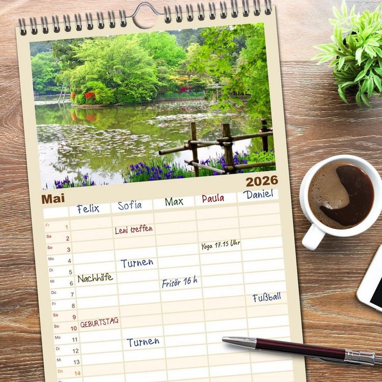 Produktbild: Familienplaner 2026 - G&auml;rten in Japan mit 5 Spalten (Wandkalender, 21 x 45 cm) CALVENDO