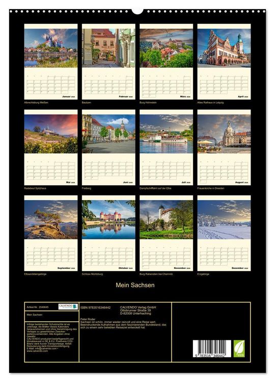 Produktbild: Mein Sachsen (hochwertiger Premium Wandkalender 2026 DIN A2 hoch), Kunstdruck in Hochglanz