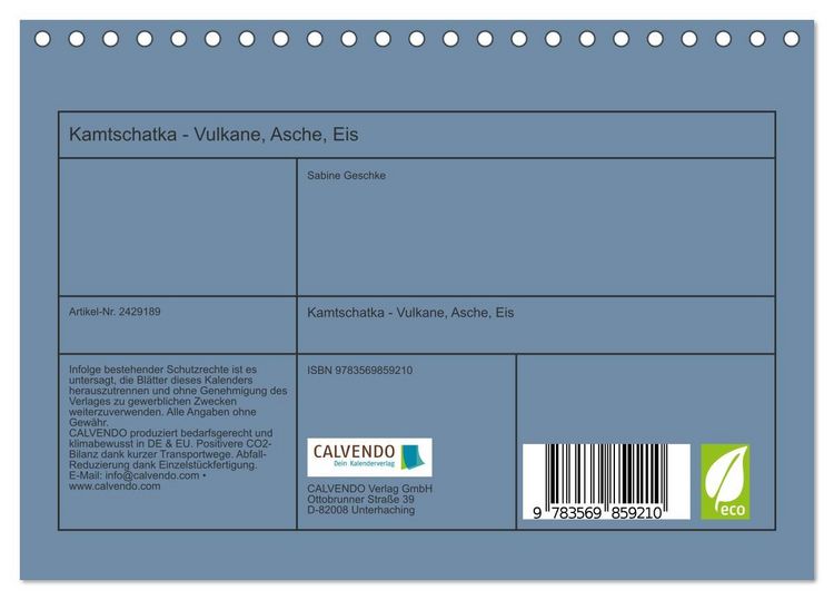 Produktbild: Kamtschatka - Vulkane, Asche, Eis (Tischkalender 2027 DIN A5 quer), CALVENDO Monatskalender