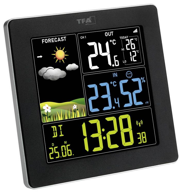 Produktbild: TFA Dostmann Funk-Wetterstation mit Farbdisplay SUN 2 35.1174.01 Funk-Wetterstation Vorhersage f&uuml;r 12 bis 24 Stunden Anzahl Sensoren max. 3 St.
