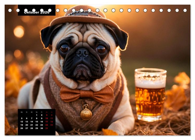 Produktbild: Mopszauber - S&uuml;&szlig;e M&ouml;pse begleiten durchs Jahr (Tischkalender 2026 DIN A5 quer), CALVENDO Monatskalender