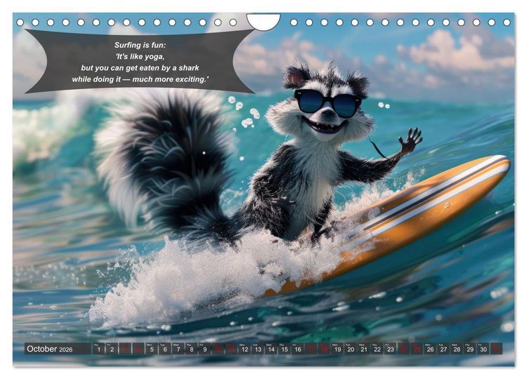 Produktbild: A year of fun with surfing animals (Wall Calendar 2026 DIN A4 landscape), CALVENDO 12 Month Wall Calendar