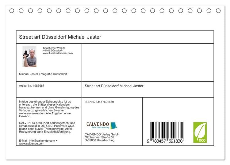 Produktbild: Street art D&uuml;sseldorf Michael Jaster (Tischkalender 2026 DIN A5 quer), CALVENDO Monatskalender