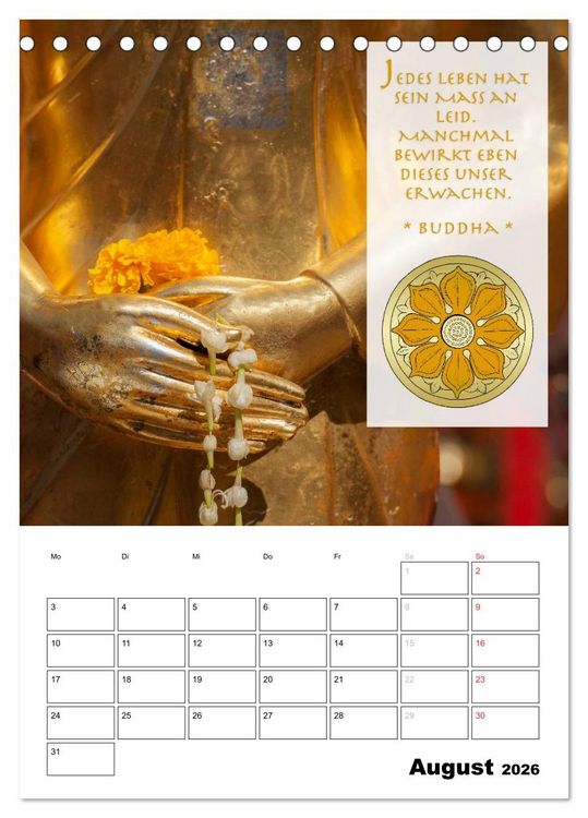 Produktbild: BUDDHAS ZITATE Buddhistische Weisheiten (Tischkalender 2026 DIN A5 hoch), CALVENDO Monatskalender