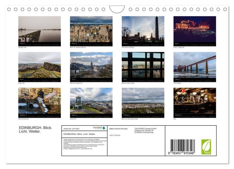 Produktbild: EDINBURGH. Blick. Licht. Wetter. (Wandkalender 2026 DIN A4 quer), CALVENDO Monatskalender