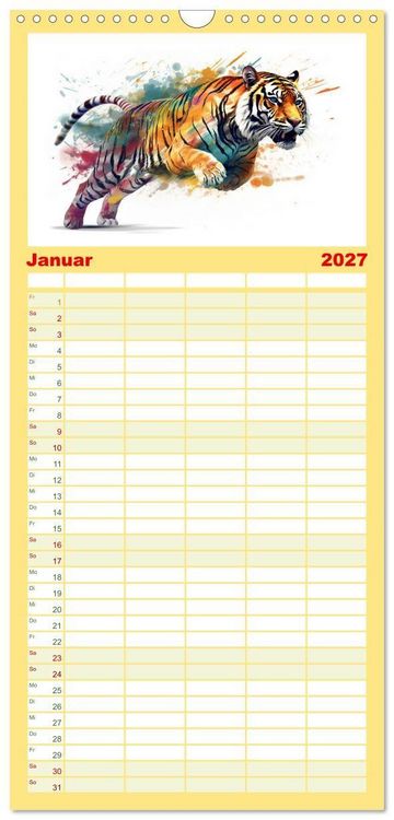 Produktbild: Familienplaner 2027 - Raubtiere voll Eleganz und Kraft mit 5 Spalten (Wandkalender, 21 x 45 cm) CALVENDO