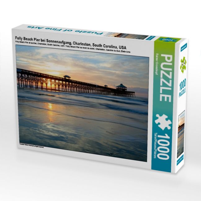 Produktbild: CALVENDO Puzzle Folly Beach Pier bei Sonnenaufgang, Charleston, South Carolina, USA | 1000 Teile Lege-Gr&ouml;&szlig;e 64x48cm Foto-Puzzle f&uuml;r gl&uuml;ckliche Stunden