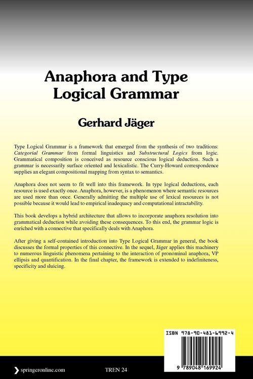 Produktbild: Anaphora and Type Logical Grammar