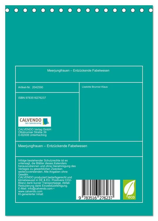 Produktbild: Meerjungfrauen &ndash; Entz&uuml;ckende Fabelwesen (Tischkalender 2026 DIN A5 hoch), CALVENDO Monatskalender