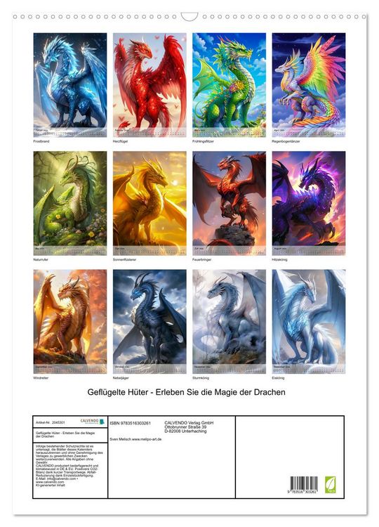 Produktbild: Gefl&uuml;gelte H&uuml;ter - Erleben Sie die Magie der Drachen (Wandkalender 2026 DIN A2 hoch), CALVENDO Monatskalender