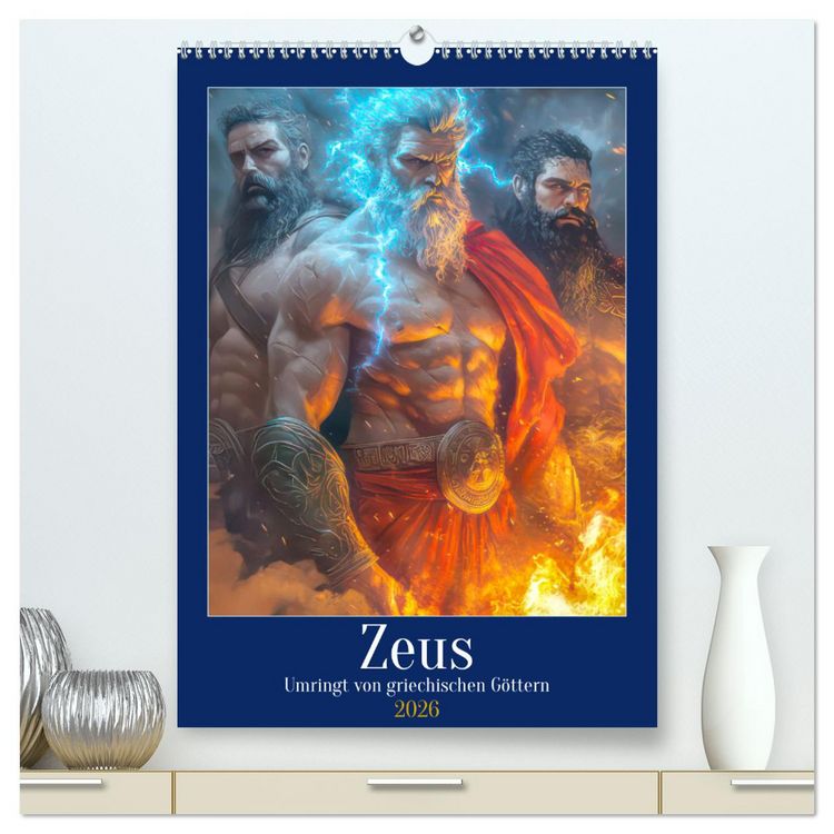 Produktbild: Zeus - Umringt von griechischen G&ouml;ttern (hochwertiger Premium Wandkalender 2026 DIN A2 hoch), Kunstdruck in Hochglanz