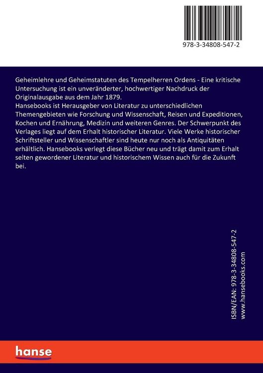 Produktbild: Geheimlehre und Geheimstatuten des Tempelherren Ordens