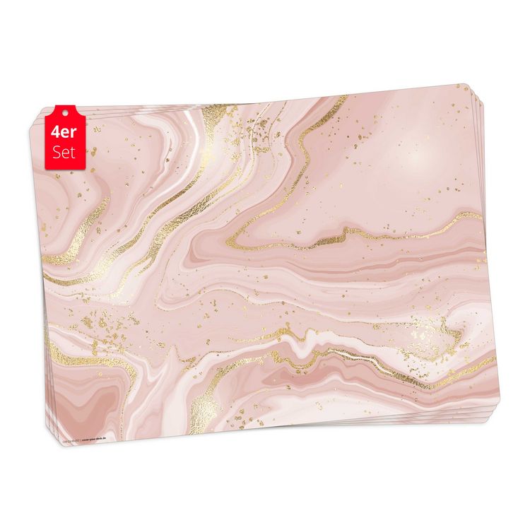 Produktbild: Tischsetmacher Tischsets rosa Marmor mit Goldadern, aus hochwertigem Vinyl (4 St&uuml;ck), 44 x 32 cm