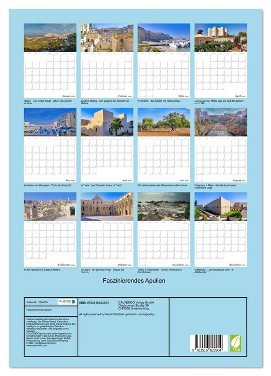 Produktbild: Faszinierendes Apulien (Wandkalender 2026 DIN A3 hoch), CALVENDO Monatskalender