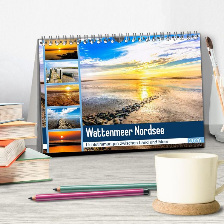 Produktbild: Wattenmeer Nordsee - Lichtstimmungen zwischen Land und Meer (Tischkalender 2026 DIN A5 quer), CALVENDO Monatskalender