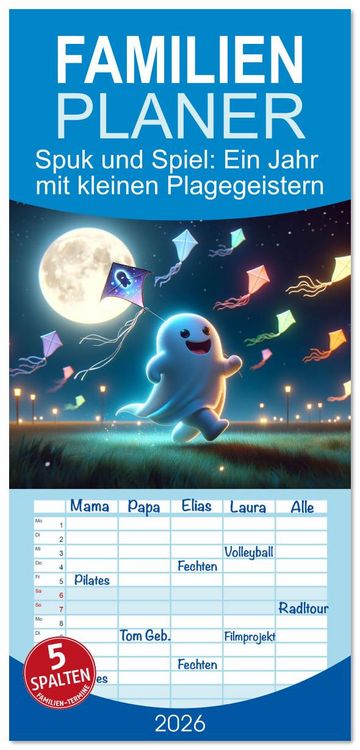 Produktbild: Familienplaner 2026 - Spuk und Spiel: Ein Jahr mit kleinen Plagegeistern mit 5 Spalten (Wandkalender, 21 x 45 cm) CALVENDO