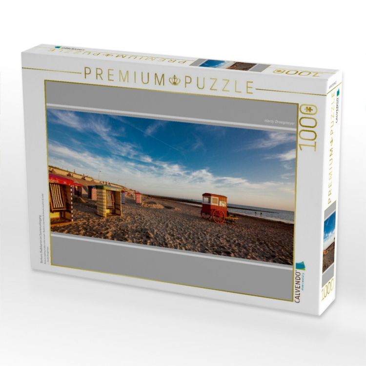 Produktbild: CALVENDO Puzzle Borkum, Badekarren im Sonnenuntergang | 1000 Teile Lege-Gr&ouml;&szlig;e 64x48cm Foto-Puzzle f&uuml;r gl&uuml;ckliche Stunden