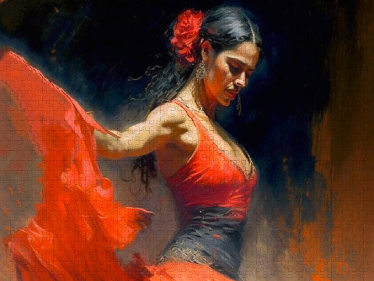 Produktbild: CALVENDO Puzzle Dynamische Flamencot&auml;nzerin | 1000 Teile Lege-Gr&ouml;&szlig;e 64x48cm Foto-Puzzle f&uuml;r gl&uuml;ckliche Stunden