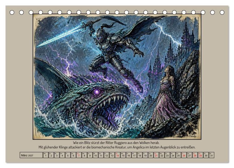 Produktbild: Ritter Roland in der Cyberwelt: Orlando furioso im Cyberpunk-Stil (Tischkalender 2027 DIN A5 quer), CALVENDO Monatskalender