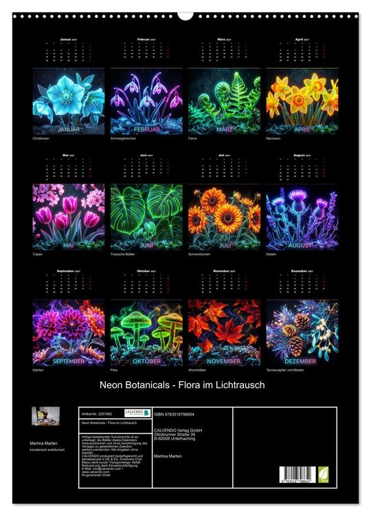 Produktbild: Neon Botanicals - Flora im Lichtrausch (Wandkalender 2027 DIN A2 hoch), CALVENDO Monatskalender