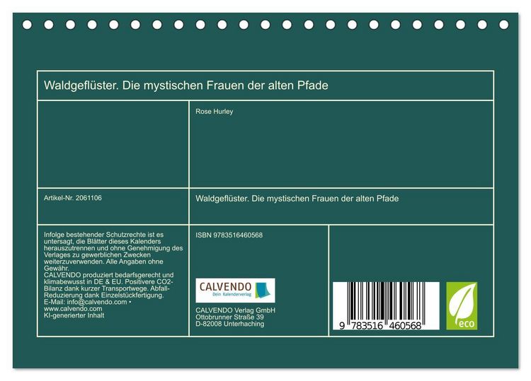 Produktbild: Waldgefl&uuml;ster. Die mystischen Frauen der alten Pfade (Tischkalender 2026 DIN A5 quer), CALVENDO Monatskalender