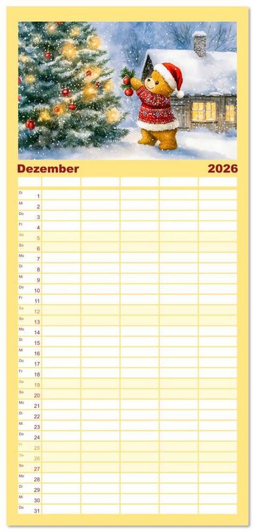 Produktbild: Familienplaner 2026 - Teddy auf dem Bauernhof - Entdecke das Landleben mit Tieren und Feldern mit 5 Spalten (Wandkalender, 21 x 45 cm) CALVENDO