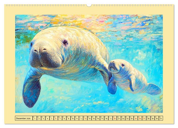 Produktbild: Manatee Paintings. Rundschwanzseek&uuml;he im &Ouml;lgem&auml;lde-Stil (Wandkalender 2026 DIN A2 quer), CALVENDO Monatskalender