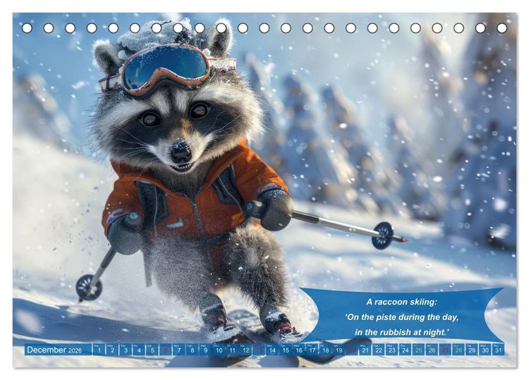 Produktbild: Funny charming animals as skiers (Desk Calendar 2026 DIN A5 landscape), CALVENDO 12 Month DeskCalendar