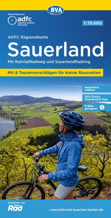 Produktbild: ADFC-Regionalkarte Sauerland mit Tagestouren-Vorschlägen, 1:75.000, reiß- und wetterfest, GPS-Tracks Download