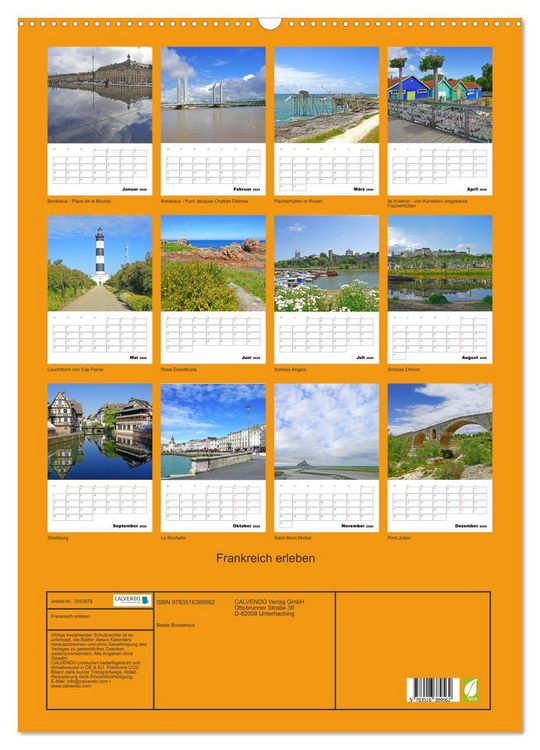 Produktbild: Frankreich erleben (Wandkalender 2026 DIN A2 hoch), CALVENDO Monatskalender