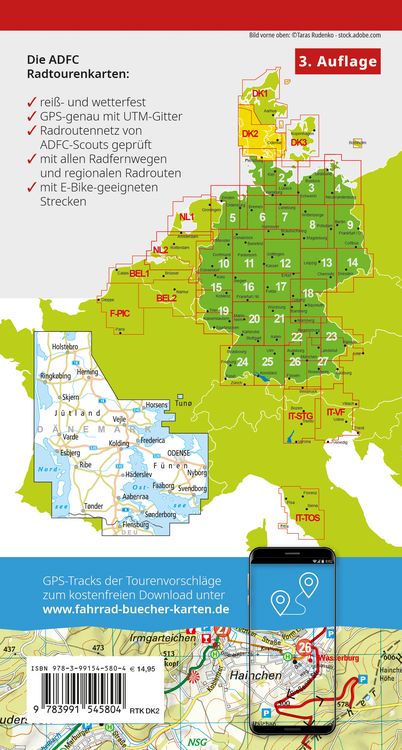 Produktbild: BVA ADFC Radtourenkarte D&auml;nemark, J&uuml;tland S&uuml;den, F&uuml;nen/Denmark, Jutland South, Funen 1:150.000