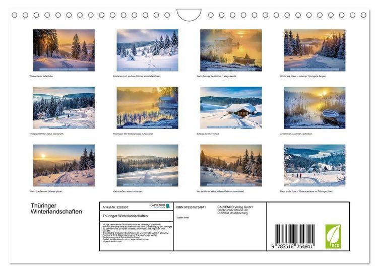 Produktbild: Th&uuml;ringer Winterlandschaften (Wandkalender 2027 DIN A4 quer), CALVENDO Monatskalender