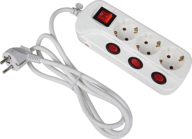 Produktbild: Heitronic 45190 Steckdosenleiste mit Schalter 3fach Wei&szlig; Schutzkontakt 1St.