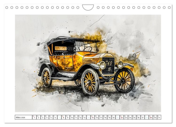 Produktbild: Aquarell Oldtimer (Wandkalender 2026 DIN A4 quer), CALVENDO Monatskalender