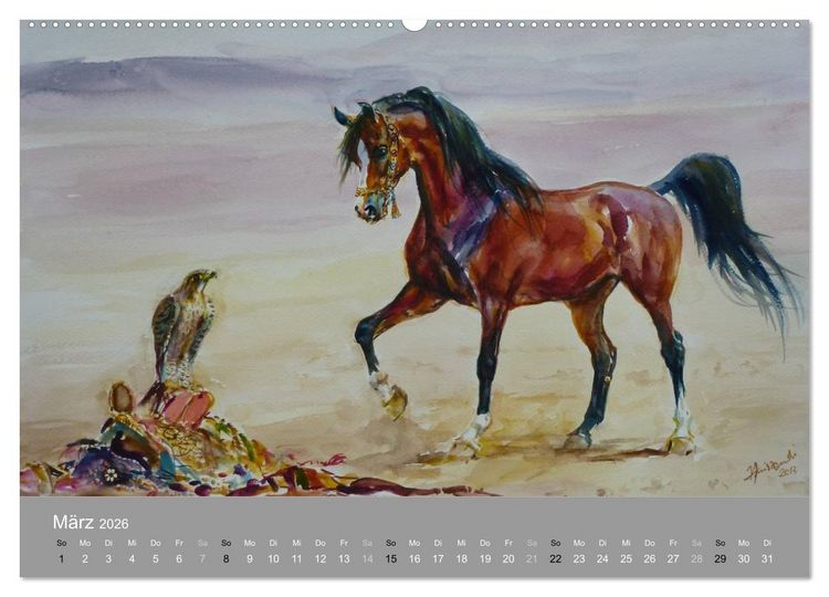 Produktbild: Mit Pferden durch die Jahreszeiten - Pferdebilder in &Ouml;l und Aquarell (Wandkalender 2026 DIN A2 quer), CALVENDO Monatskalender