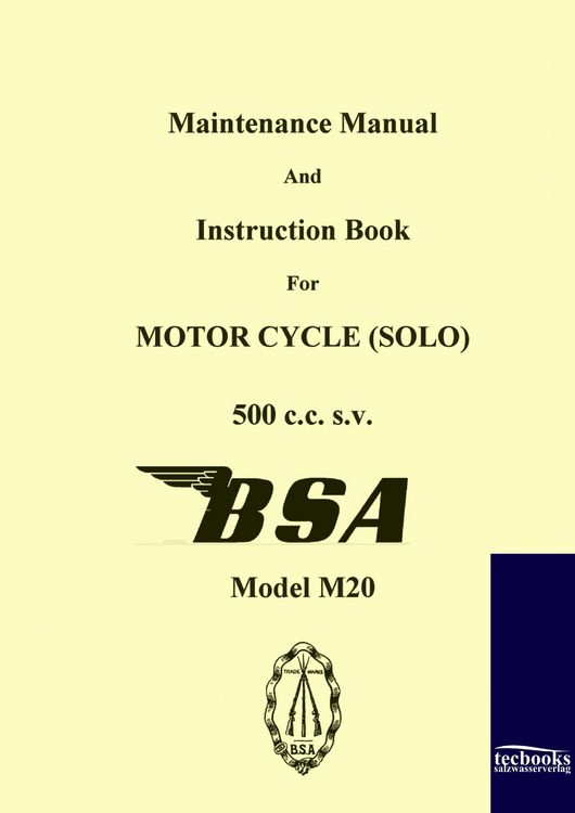 Produktbild: Maintenance Manual and Instruction Book for Motorcycle BSA M20