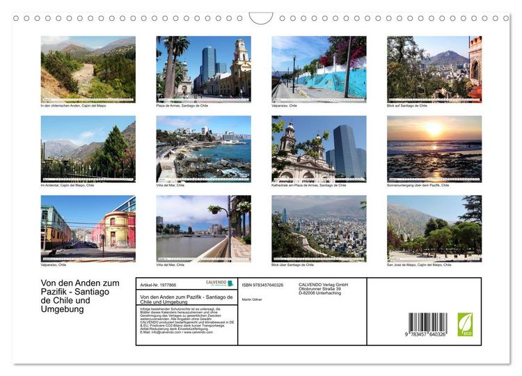 Produktbild: Von den Anden zum Pazifik - Santiago de Chile und Umgebung (Wandkalender 2026 DIN A3 quer), CALVENDO Monatskalender