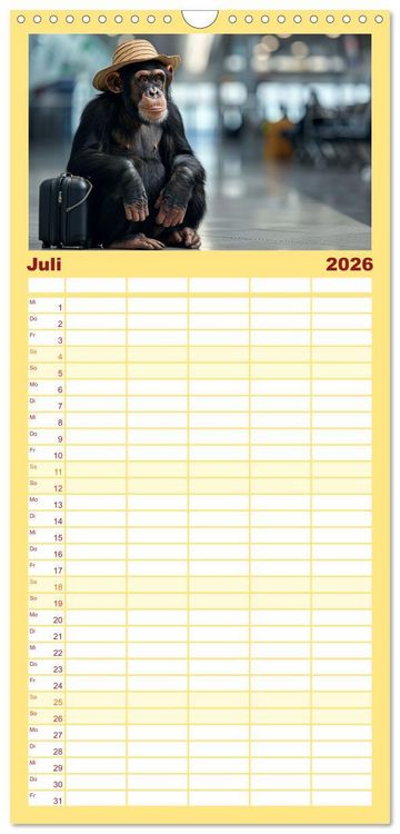 Produktbild: Familienplaner 2026 - Schimpansen - Ein Jahr mit Menschenaffen. mit 5 Spalten (Wandkalender, 21 x 45 cm) CALVENDO