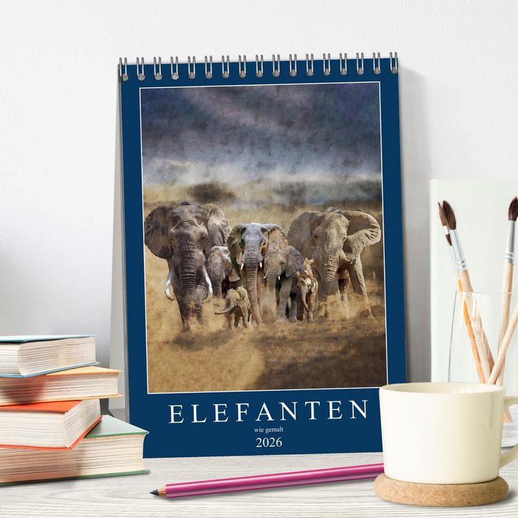 Produktbild: Elefanten - wie gemalt (Tischkalender 2026 DIN A5 hoch), CALVENDO Monatskalender