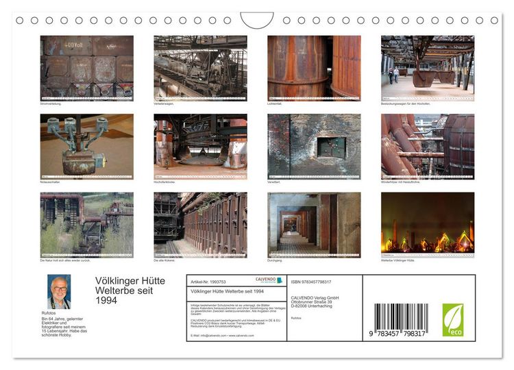 Produktbild: V&ouml;lklinger H&uuml;tte Welterbe seit 1994 (Wandkalender 2026 DIN A4 quer), CALVENDO Monatskalender