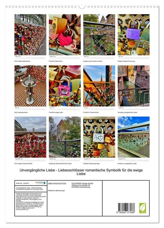 Produktbild: Unverg&auml;ngliche Liebe - Liebesschl&ouml;sser romantische Symbolik f&uuml;r die ewige Liebe (hochwertiger Premium Wandkalender 2026 DIN A2 hoch), Kunstdruck in Hochglanz