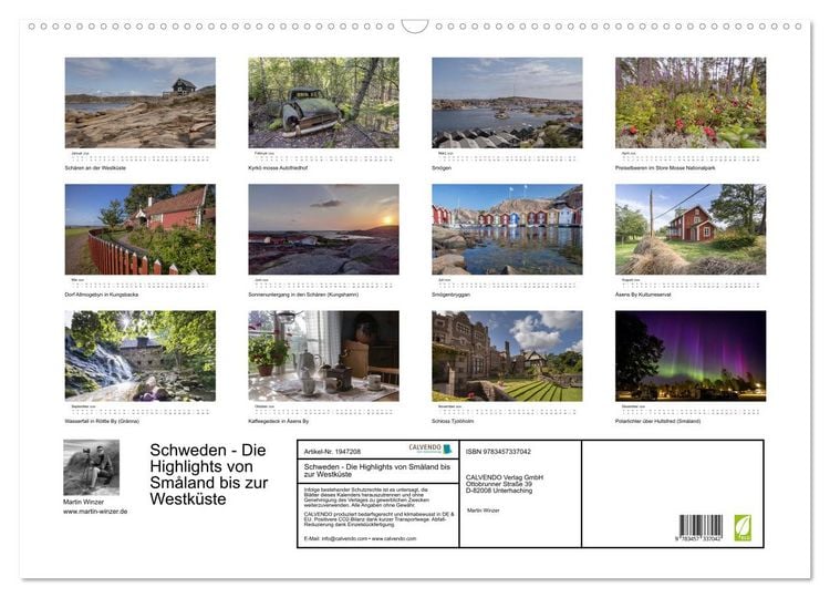 Produktbild: Schweden - Die Highlights von Sm&aring;land bis zur Westk&uuml;ste (Wandkalender 2026 DIN A2 quer), CALVENDO Monatskalender