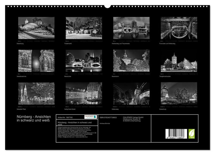 Produktbild: N&uuml;rnberg - Ansichten in schwarz und wei&szlig; (hochwertiger Premium Wandkalender 2026 DIN A2 quer), Kunstdruck in Hochglanz